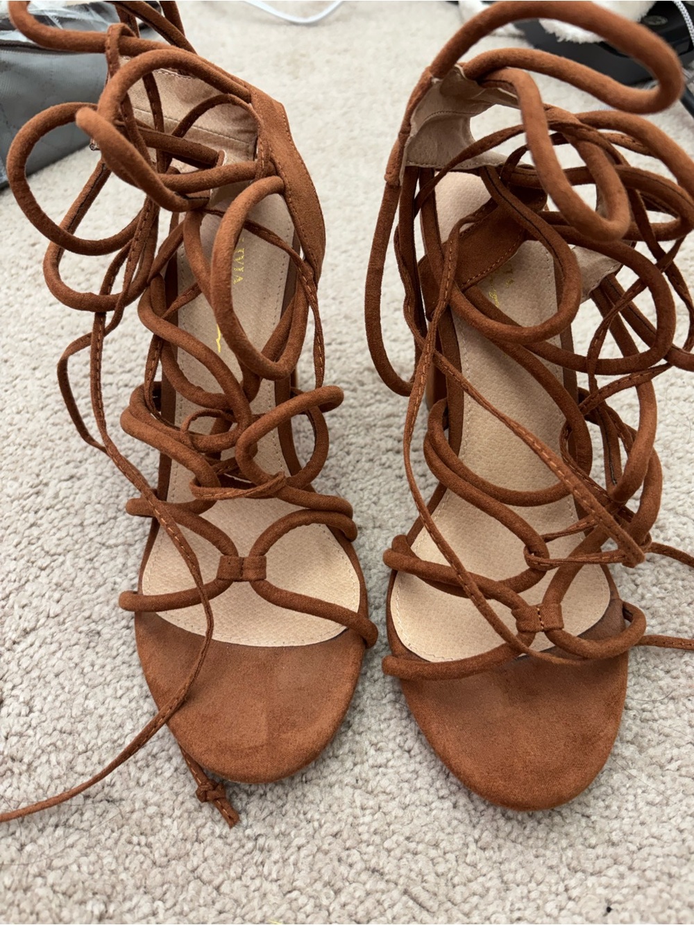 Miss Lola Brown Lace-Up Block Heel Sandals